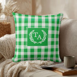 Green Gingham Monogram Crest Throw Pillow<br><div class="desc">Elegant & Rustic Green Gingham Monogram Crest Throw Pillow.</div>
