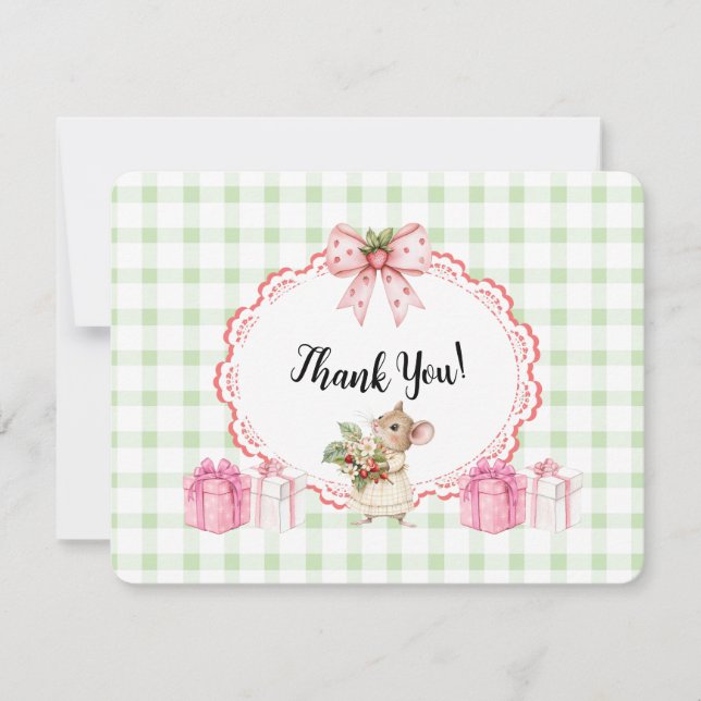 Green Gingham Mouse Baby Shower-Thank You Card (Front)
