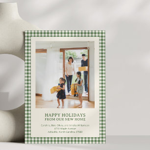 Green Gingham New Home Family Christmas Photo Holiday Card