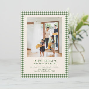 Green Gingham New Home Family Christmas Photo Holiday Card