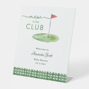 Green Gingham New to Club Golf Baby Shower Welcome Pedestal Sign