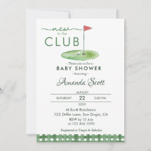 Green Gingham New To The Club Golf  Baby Shower   Invitation