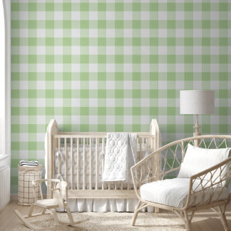 Green Gingham Nursery Decor | Soft Blush Chequered Wallpaper