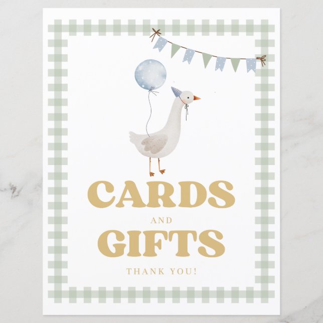 Green Gingham One Silly Goose Cards and Gifts Sign (Front)