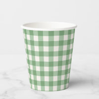 Green Gingham Paper Party Cups