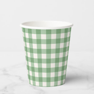 Green Gingham Paper Party Cups