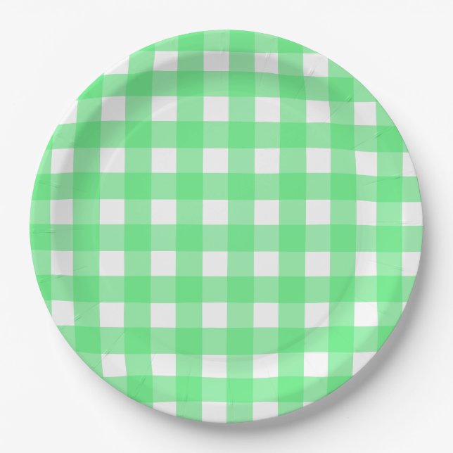Green gingham paper plate (Front)