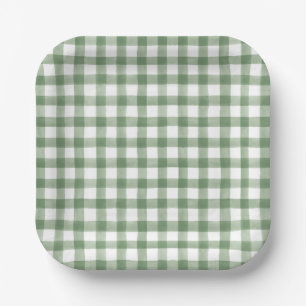 Green Gingham Paper Plate
