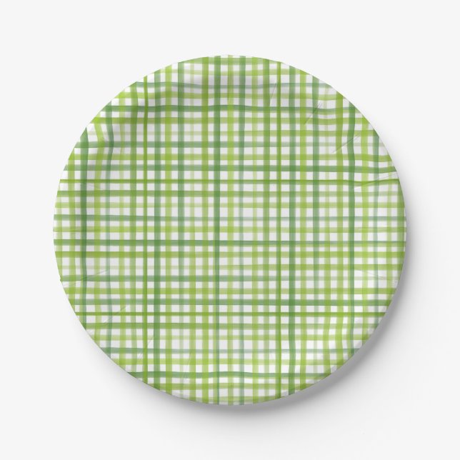 Green Gingham Paper Plate | Gingham Summer Party (Front)