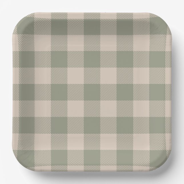 Green Gingham Paper Plates - 9in | Salty Bark Club (Front)