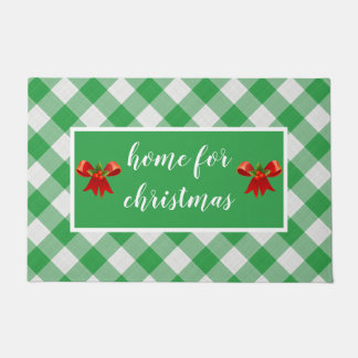 Green Gingham Pattern Home for Christmas Custom Doormat