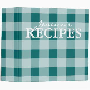 Green gingham pattern kitchen recipe binder book