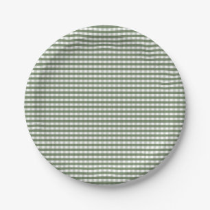 Green Gingham Pattern Paper Plate