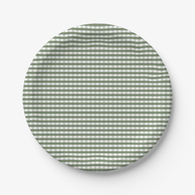 Green Gingham Pattern Paper Plate (Front)