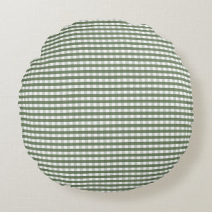 Green Gingham Pattern Round Pillow