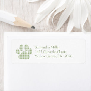 Green Gingham Paw Print Return Address Label