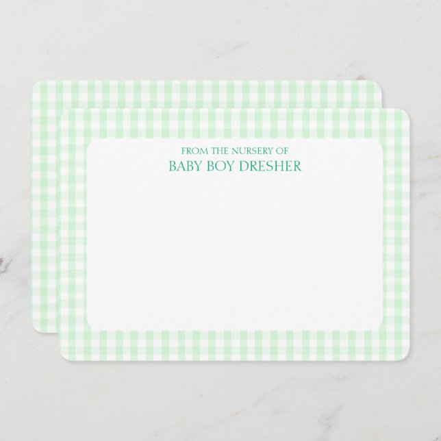 Green Gingham Personalized  Card (Front/Back)