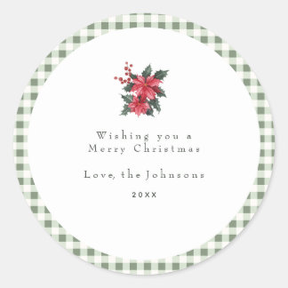 Green Gingham Plaid Custom Christmas Classic Round Sticker