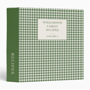 Green Gingham Plaid Custom Family Recipe Volume Binder