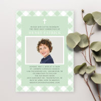 Green Gingham Plaid First Communion Boy Photo