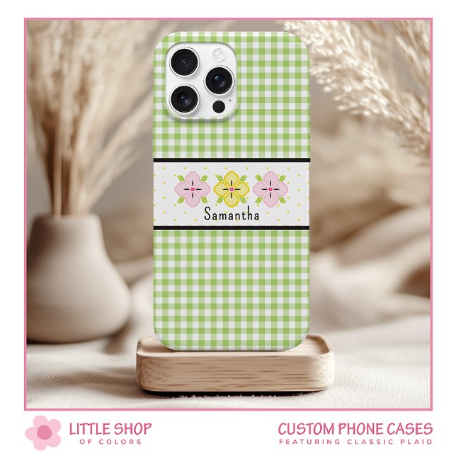 Green Gingham Plaid Floral Monogram Case-Mate iPhone Case (Creator Uploaded)