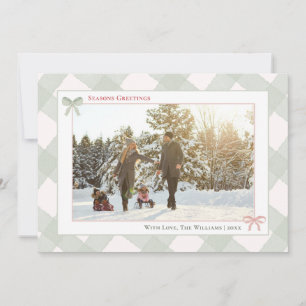 Green Gingham Plaid Frame Seasons Greetings Photo Holiday Card