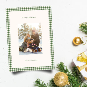 Green Gingham Plaid Merry Christmas Family Photo Holiday Card