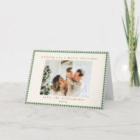 Green Gingham Plaid Photo Christmas Blank Folded