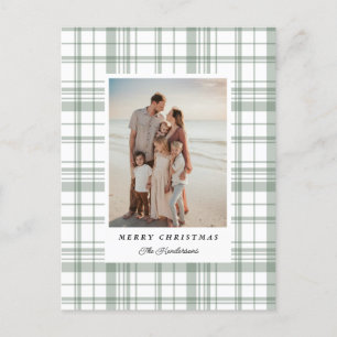Green Gingham Plaid Tartan Christmas Photo Card