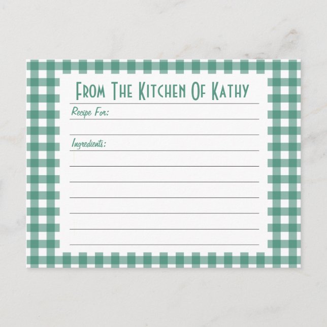 Green Gingham Recipe Card (Front)