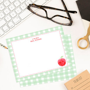 Green Gingham Red Apple Teacher Card