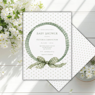 Green Gingham Ribbon Frame Vintage  Invitation