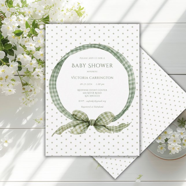 Green Gingham Ribbon Frame Vintage  Invitation (Creator Uploaded)