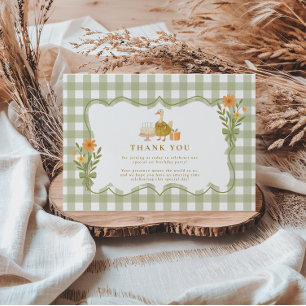  Green Gingham Silly Goose 1st Birthday Thank You Card