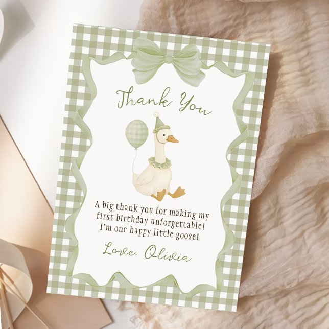 Green Gingham Silly Goose Birthday Thank You Card (Creator Uploaded)