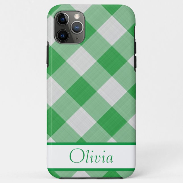 Green Gingham Simple Name Minimalistic Case-Mate iPhone Case (Back)