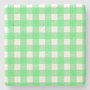 Green gingham stone coaster