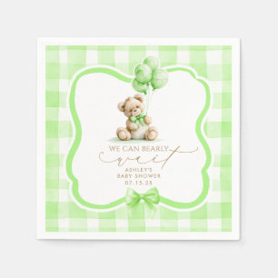 Green Gingham Teddy Bear Baby Shower Napkin
