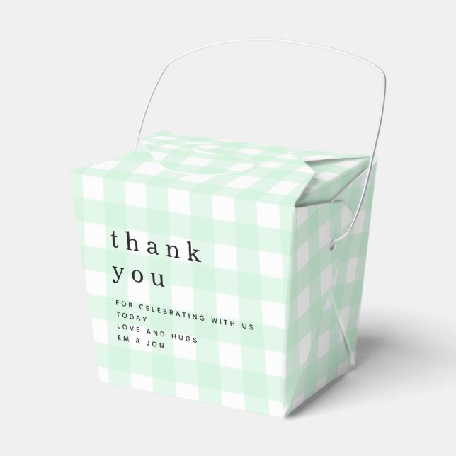 Green Gingham Thank You Picnic Baby Shower Favor Box (Front Side)