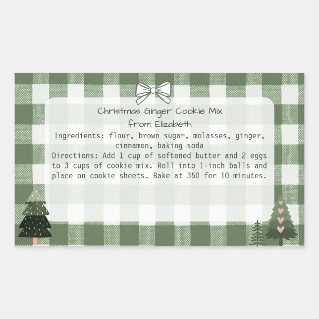 Green Gingham Trees Christmas Cookie Mix Labels (Front)
