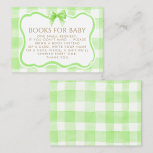 Green Gingham Wavy Frame Bow Books For Baby Enclosure Card
