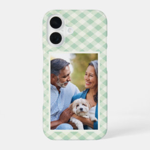 Green Gingham with Your Framed Photo iPhone 16 Case