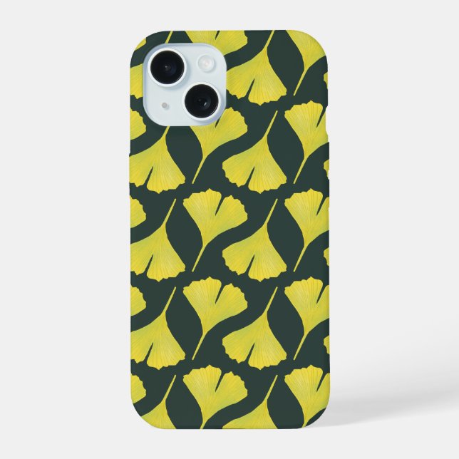 Green Gingko Leaf Nature Lover Botanical Pattern iPhone 15 Case (Back)