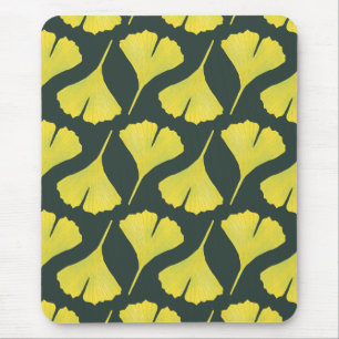 Green Gingko Leaf Nature Lover Botanical Pattern Mouse Pad