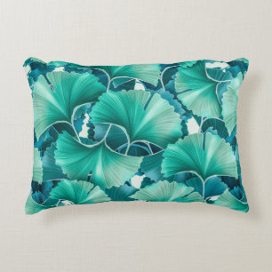 Green ginkgo biloba illustration pattern accent pillow