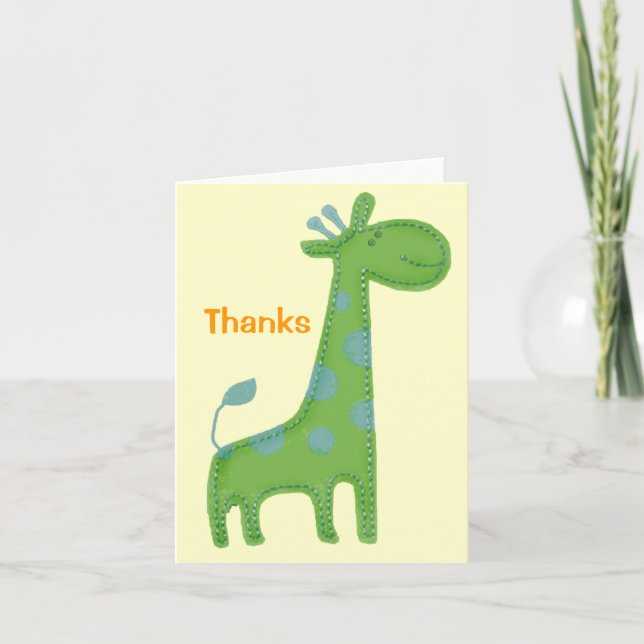 Green Giraffe Applique Thanks Thank You Card (Front)