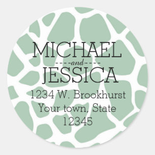 Green Giraffe Print Personalized address Classic Round Sticker