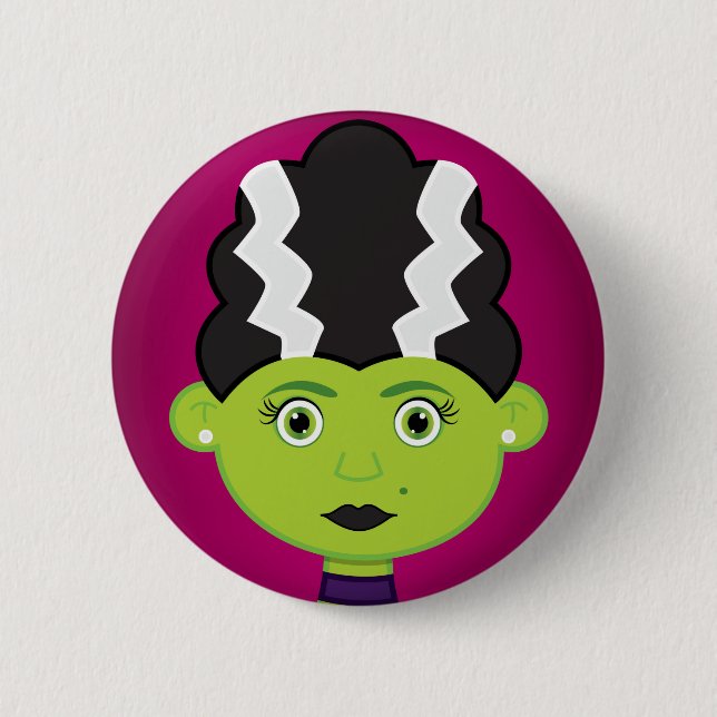 Green girl monster 2 inch round button (Front)