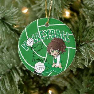 Green Girly Volleyball Ceramic Ornament