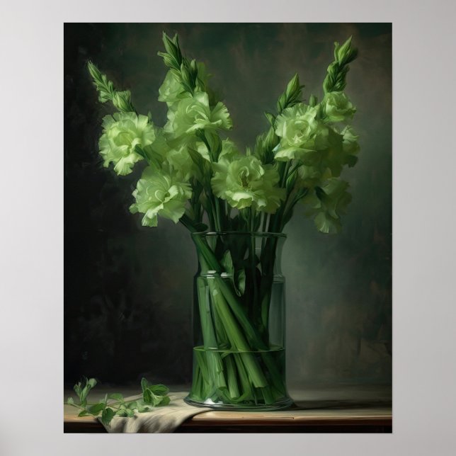 Green Gladiolus Fleurs Art Imprimer Poster (Devant)
